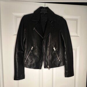 AllSaints Dalby Slim Fit Leather Biker Jacket – Black, Size 6